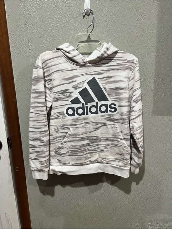 adidas Other - adidas White Hoodie with Light Gray Marble Stripes and Black Logo